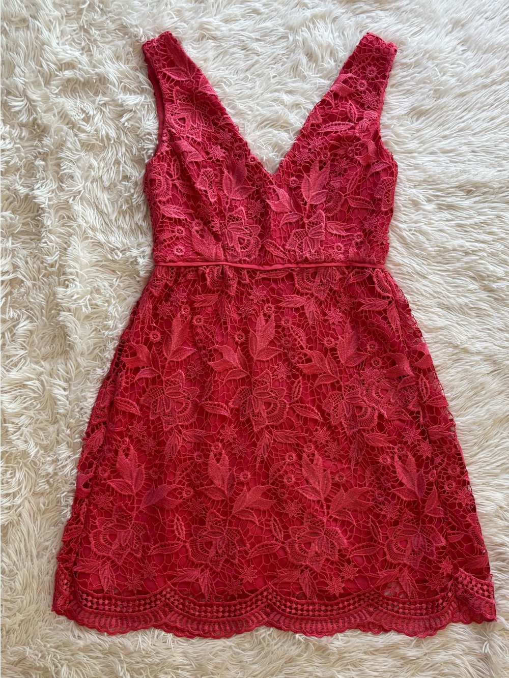 Adrianna Papell Coral V-Neck Women’s Lace Dress